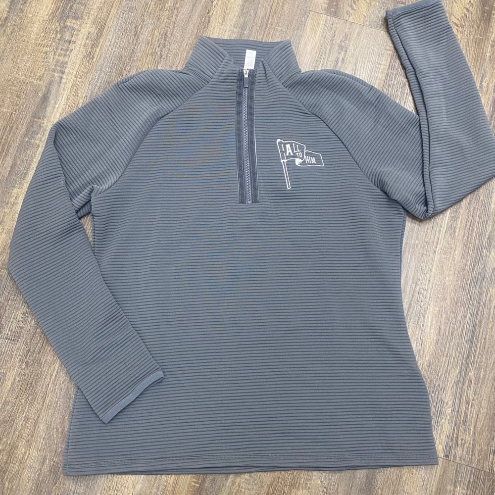 Adidas Grey Ribbed 1/4 Zip Pullover Sweatshirt Golf Athletic "All To Him"Large